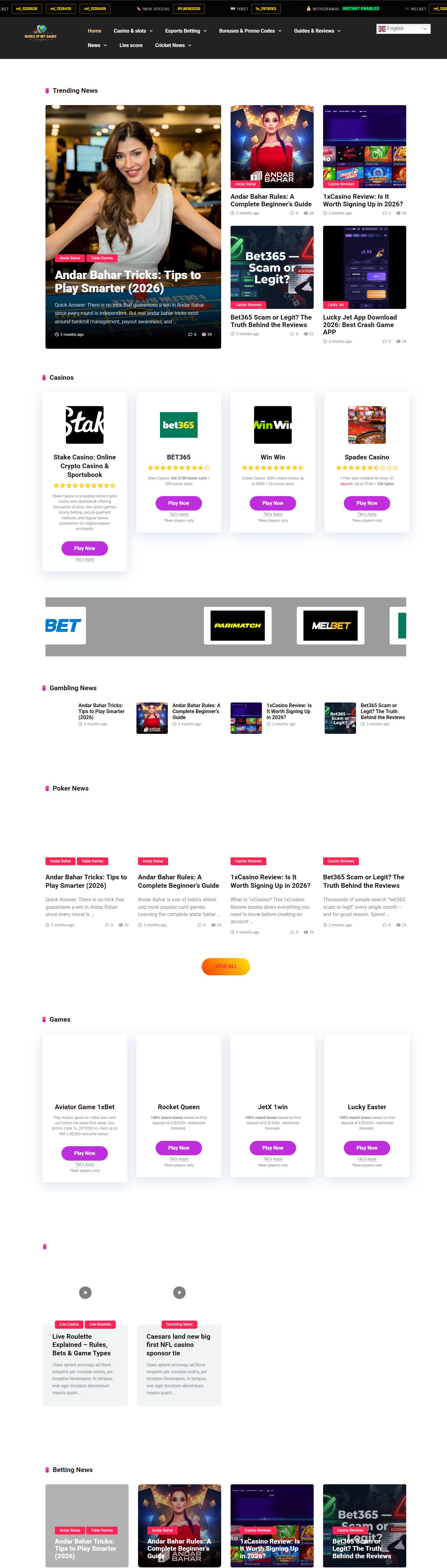 World of Bet Games website preview